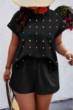 Plus Size Heart Print Drawstring Waist Sets