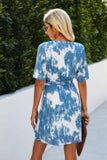 Tie Dye Swiss Dot V Neck Wrap Dress