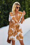 Tie Dye Swiss Dot V Neck Wrap Dress