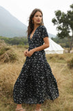 Elegant Floral Ruffle Deep V Neck Slit Dress