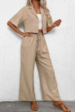 Drop Shoulder Tie Front Wide Leg Pant Set