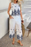 Twp Pieces Tile Inspired Embroidery Sleeveless Set