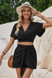 Two Pieces Cross Knot Elastic Waist Soild Sets