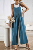 Solid Wide Leg Pocketed Shoulder Tie Overalls
