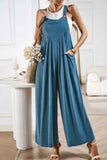 Solid Wide Leg Pocketed Shoulder Tie Overalls