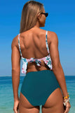 Ruffle Waist Tie Back Top High Waist Brief Tankini