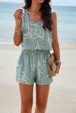 Allover Print Sleeveless Square Neck Elastic Sets