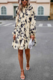 Color Block Hem Ruffle Printing Loose Fit Midi Dress
