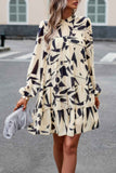 Color Block Hem Ruffle Printing Loose Fit Midi Dress