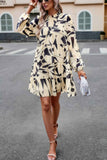 Color Block Hem Ruffle Printing Loose Fit Midi Dress