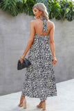 Halter Neck Cutout Leopard Maxi Dress