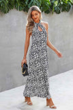 Halter Neck Cutout Leopard Maxi Dress