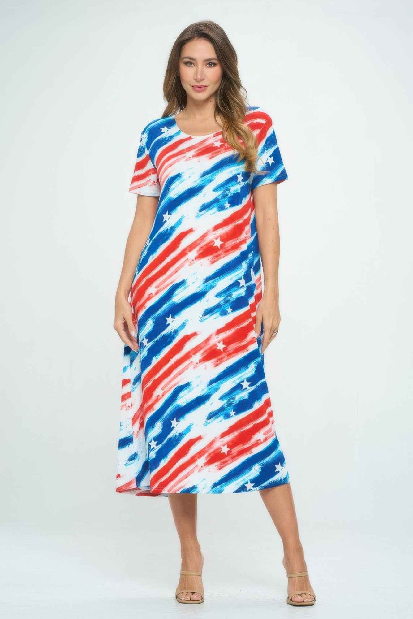 Bns Print Long Dress With Short Sleeve