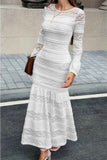 Lace Mermaid Round Neck Solid Maxi Dress