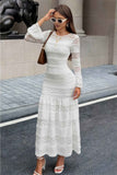 Lace Mermaid Round Neck Solid Maxi Dress