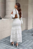 Lace Mermaid Round Neck Solid Maxi Dress