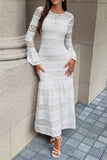 Lace Mermaid Round Neck Solid Maxi Dress
