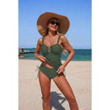 Two Pieces Solid Drawstring Padded Tankini Sets