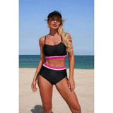 Two Piece Solid Contrast Tie Up Stretch Bikini
