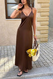 V Neck Backless Sleeveless A Line Long Dress