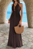 Halter Solid Hide Zipper A Line Maxi Dress