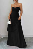 Off Shoulder Cross Back High Waist Layer Maxi Dress