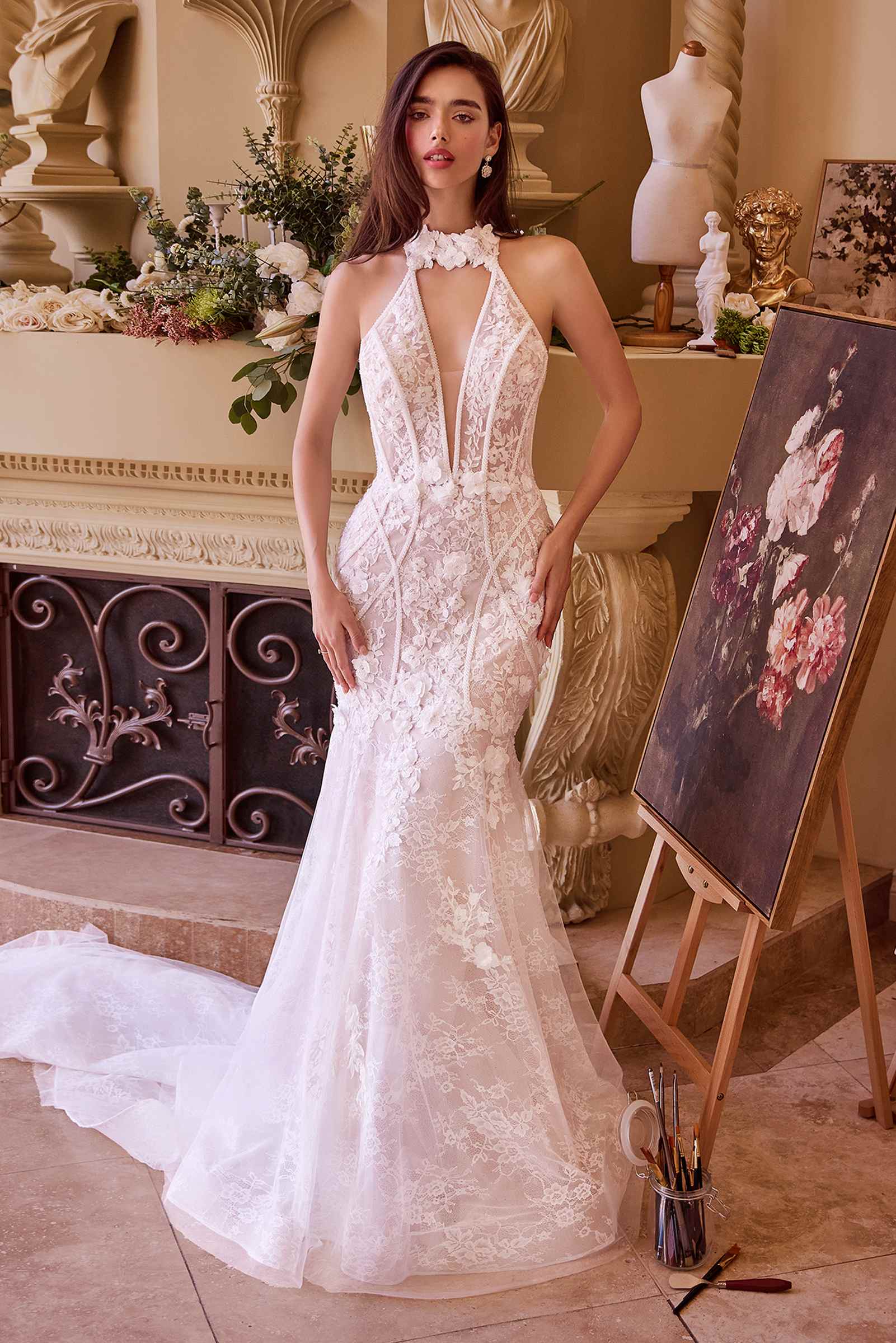 Ladivine WL019 Wedding Dress Lace Halter Neck Mermaid