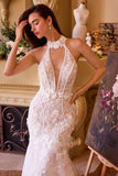 Ladivine WL019 Wedding Dress Lace Halter Neck Mermaid