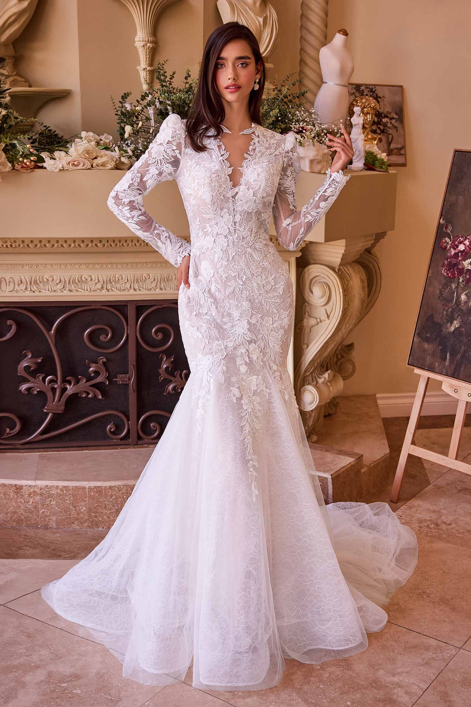 Ladivine WL036 Dress Long Sleeve Lace Mermaid Bridal Gown