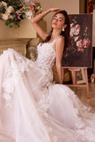 Andrea & Leo WL045 Wedding Gown Intricate Floral Applique A-Line Tulle Dress