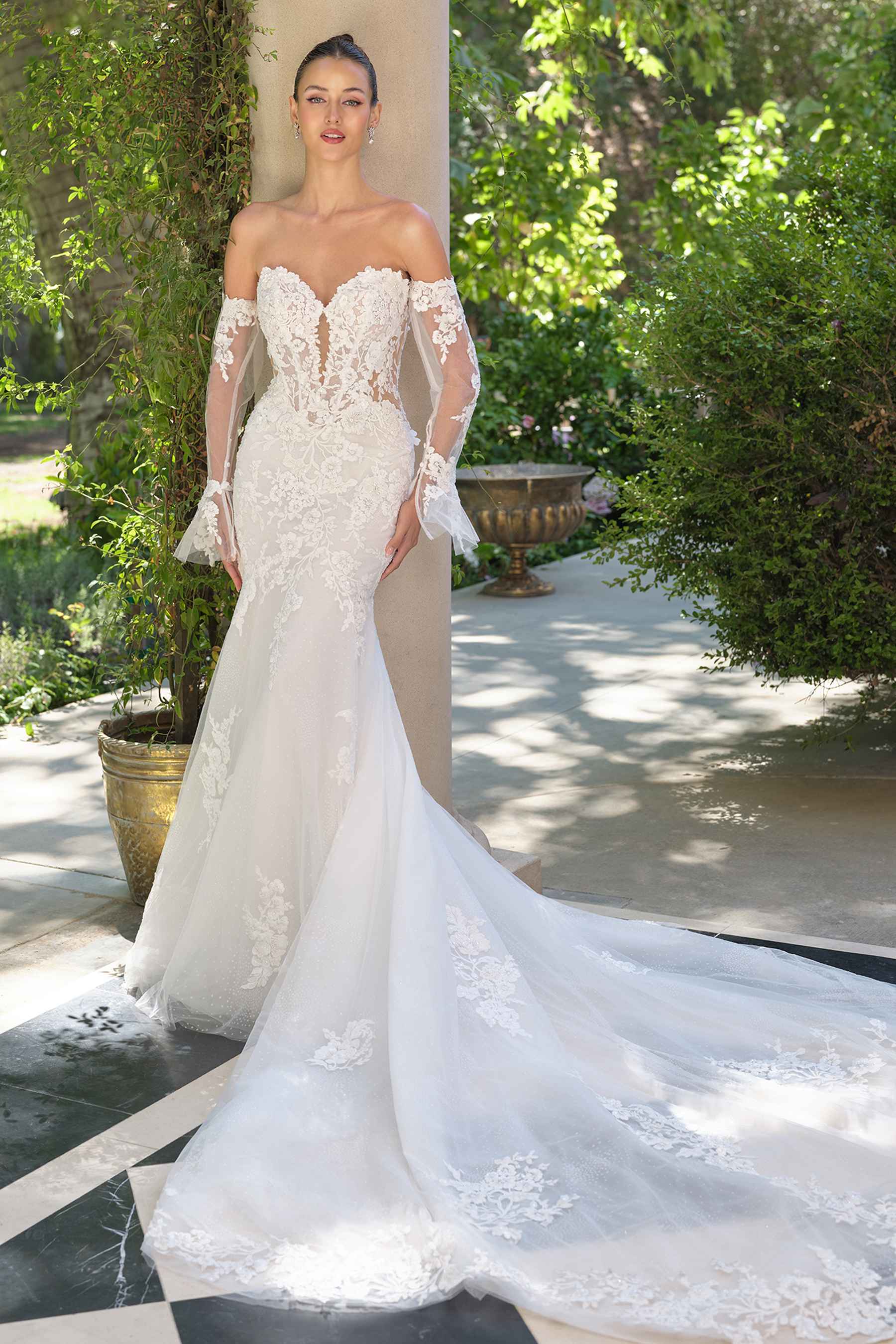 Andrea & Leo WL065 Mermaid Bridal Gown Removable Sheer Lace Sleeves