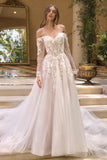 Andrea & Leo WL067 Off the Shoulder Sheer Illusion Sleeves Wedding Ball Gown