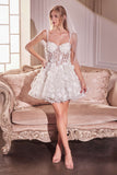 Ladivine WL081 Dress Wedding Mini with Beaded Floral Applique