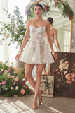 Andrea & Leo WL082 Bridal Mini A-Line Dress With Floral Applique