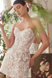 Ladivine WL084 Strapless Short Lace Midi Wedding Dress