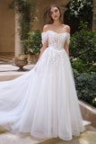 Andrea & Leo WL089 Off Shoulder Floral Lace Applique A-Line Wedding Gown