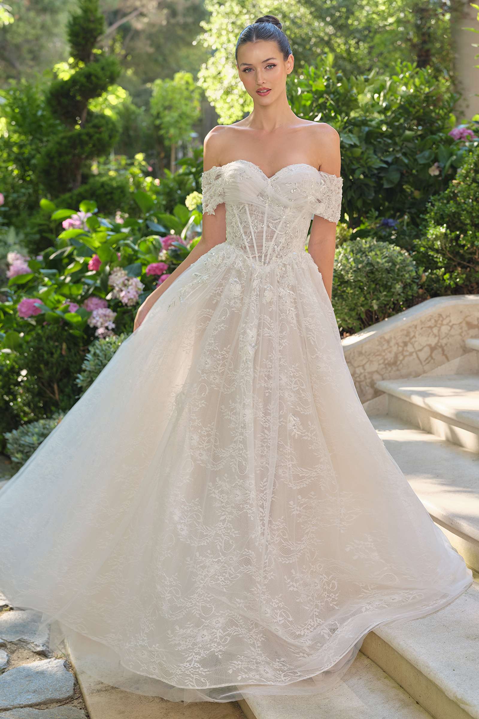 Andrea & Leo WL090 Embroidered Lace Tulle Off Shoulder Wedding Ball Gown