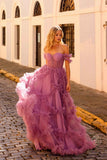 Nox Anabel Y1472 Off the Shoulder Sweetheart Boned Ruffled Skirt A-Line Gown