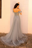 Nox Anabel Y1474 Long Ruffled Off the Shoulder Boned Bodice A-Line Gown