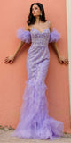 Nox Anabel Y1476 Long Beaded Detail Detachable Puff Sleeve Mermaid Gown