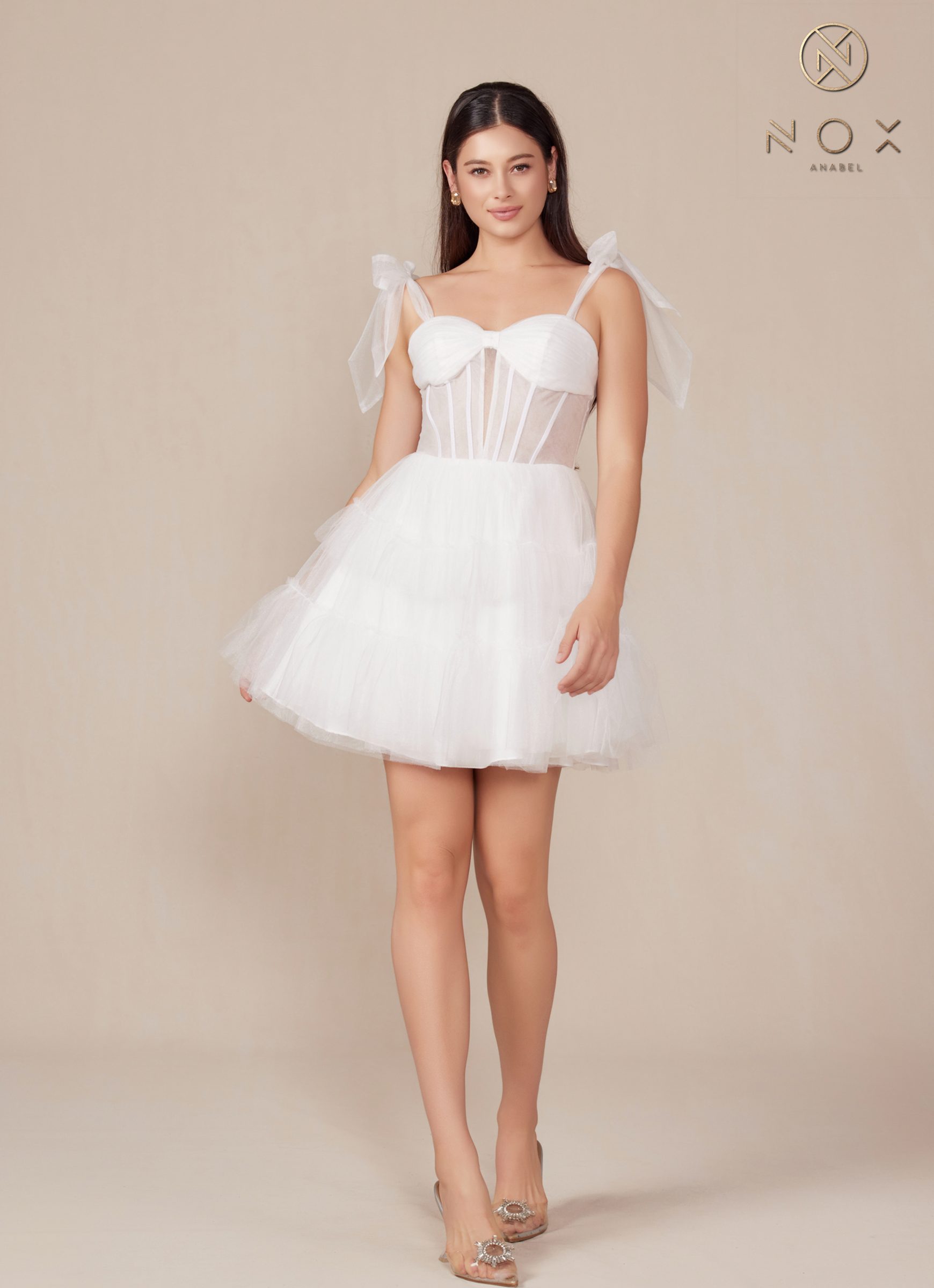Nox Anabel Y858W Dress Short A-Line Ruffled Tiered Tulle Skirt