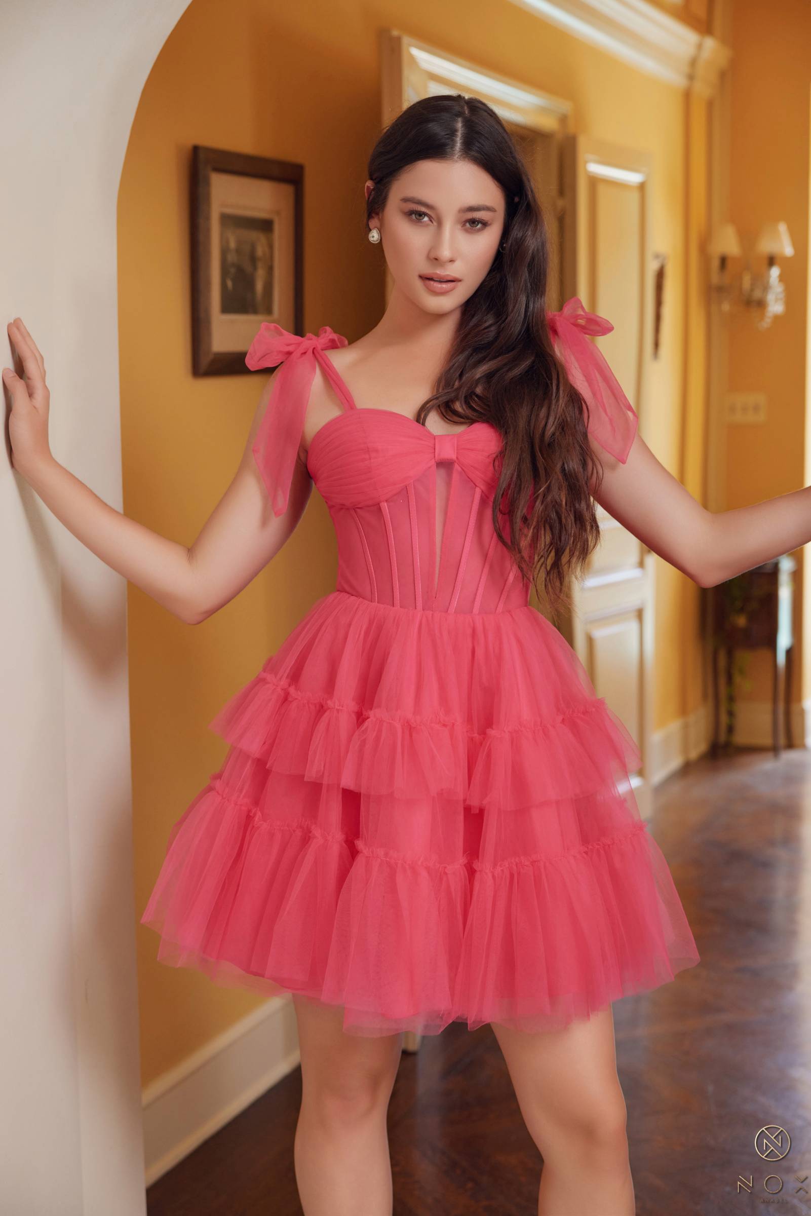 Nox Anabel Y858 Dress Short A-Line Ruffled Tiered Tulle Skirt