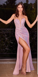 Ladivine CD3936 Long Strapless Sequin Dress With Lace Applique