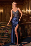 Ladivine CD718 Fitted Satin Evening Gown V-Neckline
