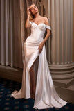 Ladivine CD803W Off The Shoulder Lace & Satin Fitted Wedding Gown