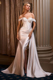 Ladivine CD803W Off The Shoulder Lace & Satin Fitted Wedding Gown