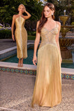 Ladivine CDS576 Gold Beaded Corset A-Line Prom & Formal Gown