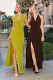 Amoris T218 Long Halter Neck Sleeveless Semi-Formal Evening Gown