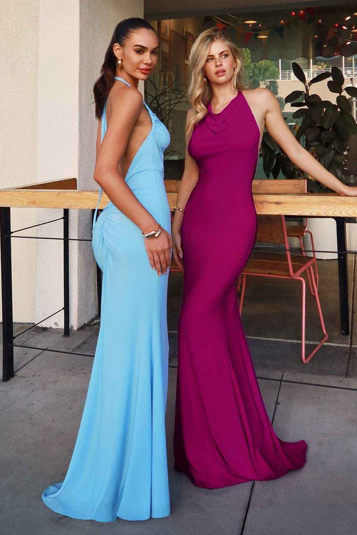 Astee T506 Multi-Way Adjustable Neckline Fitted Stretch Formal Dress