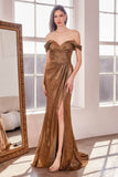 Ladivine Amoris T605 Off Shoulder Sweetheart Neck Metallic Prom Gown